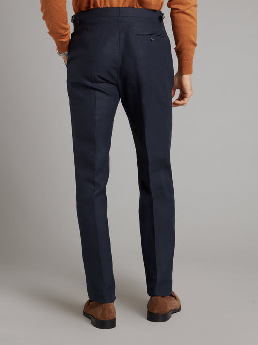 Flat Front Pants - Navy Linen