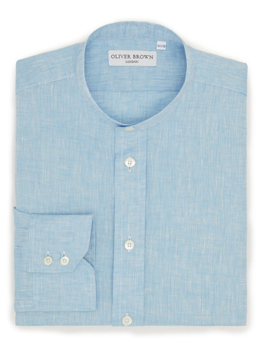 organic collarless linen shirt sky blue 1