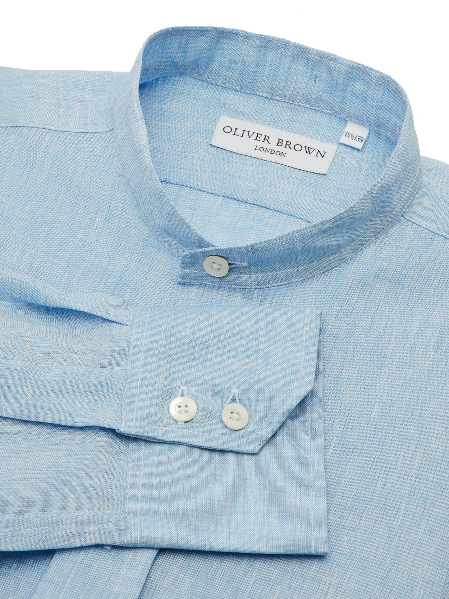 organic collarless linen shirt sky blue 2