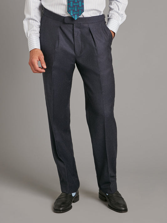 pleated suit trousers navy flannel 1