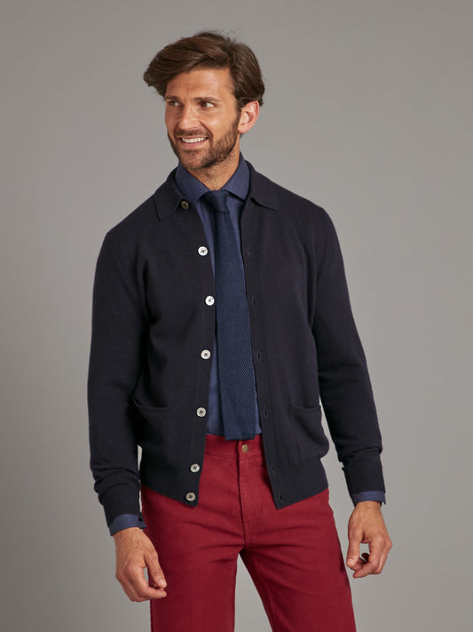 button down cardigan with collar navy 1