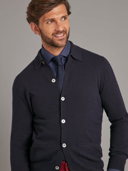 button down cardigan with collar navy 2
