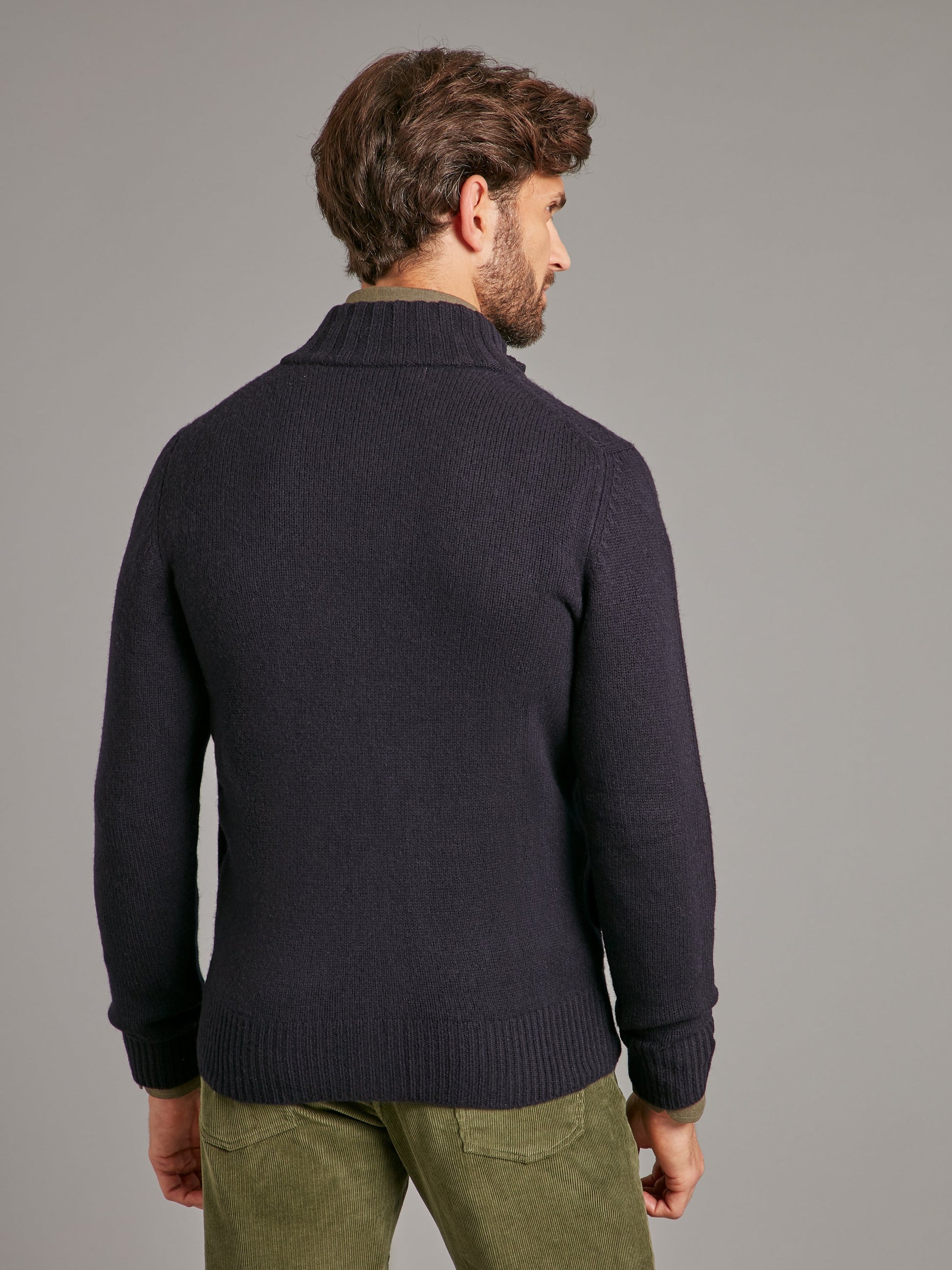 lambswool cable knit zip cardigan navy 4