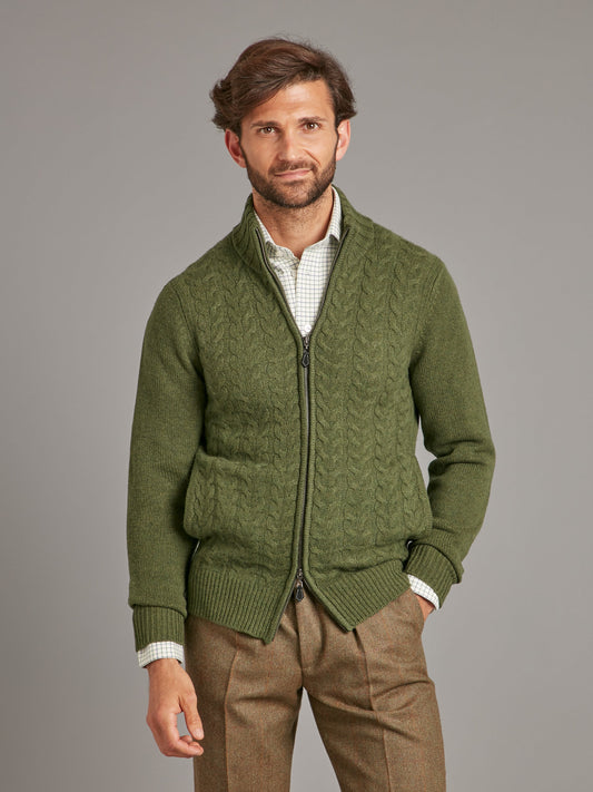 lambswool cable knit zip cardigan rosemary 1