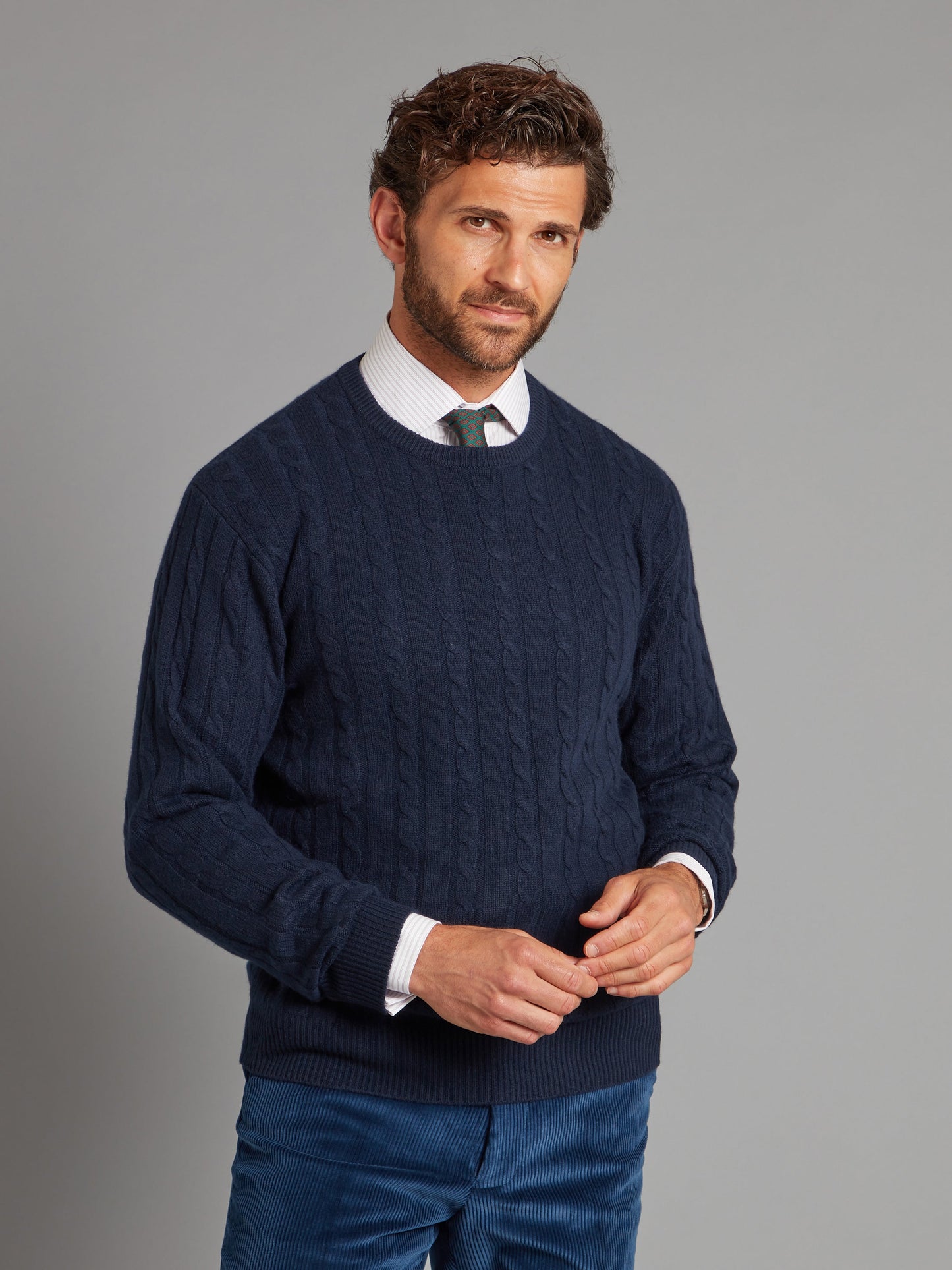 cashmere cable crew neck jumper navy 1