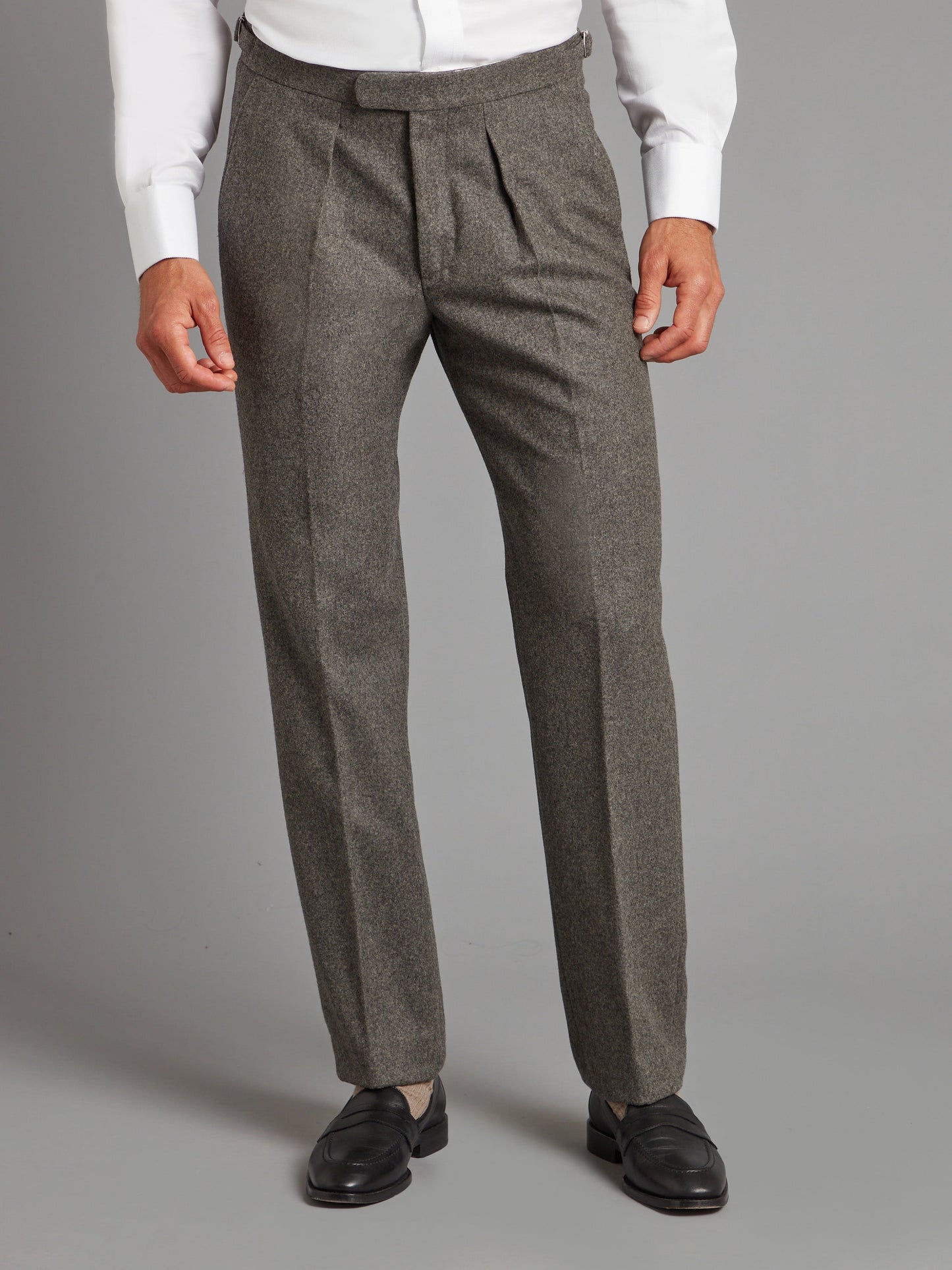fox flannel pleated trousers grey 1