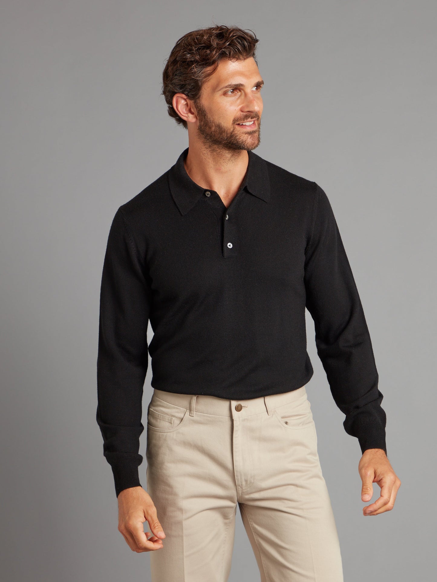 fine merino long sleeve polo shirt black 1