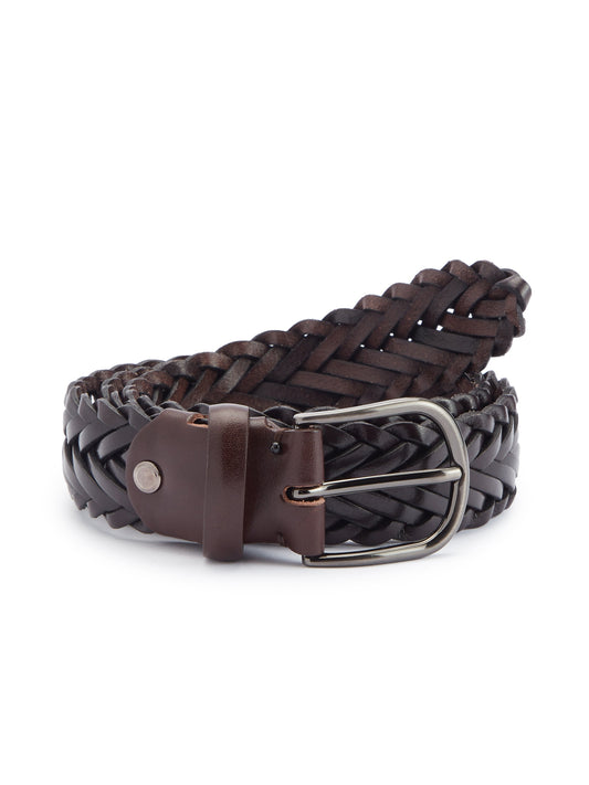 woven leather belt brown 1