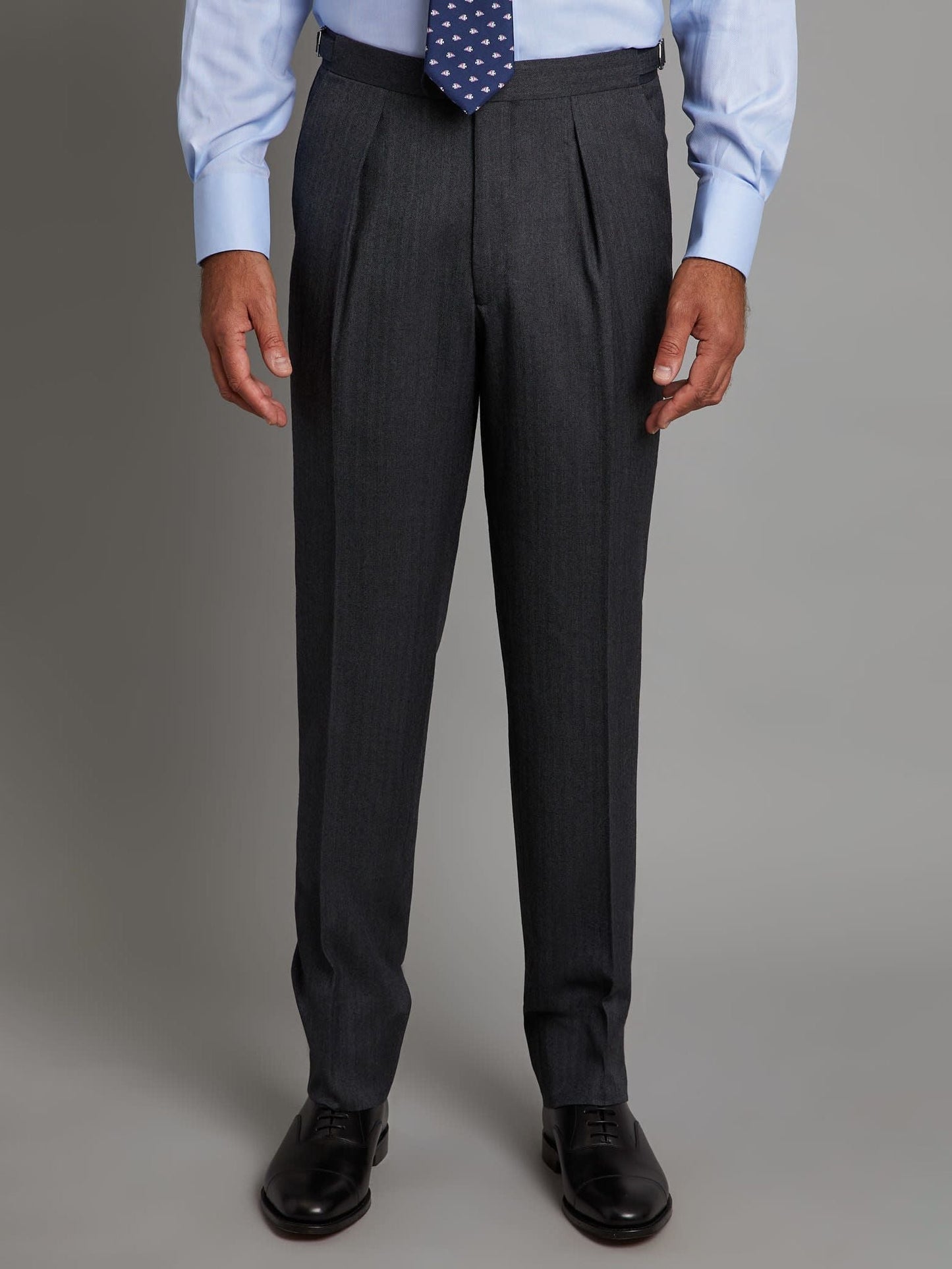 Pleated Suit Pants - Grey Herringbone