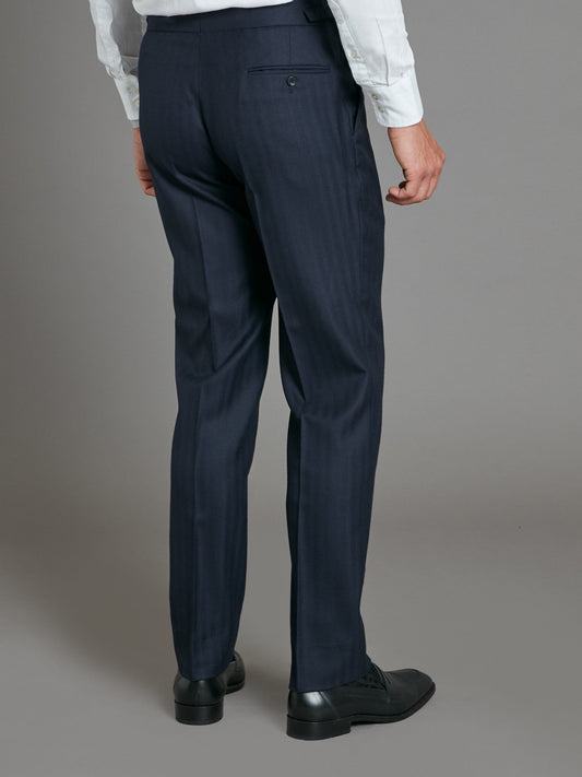Pleated Suit Pants - Navy Herringbone