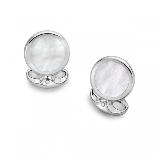 sterling silver cufflinks round mother of pearl 1